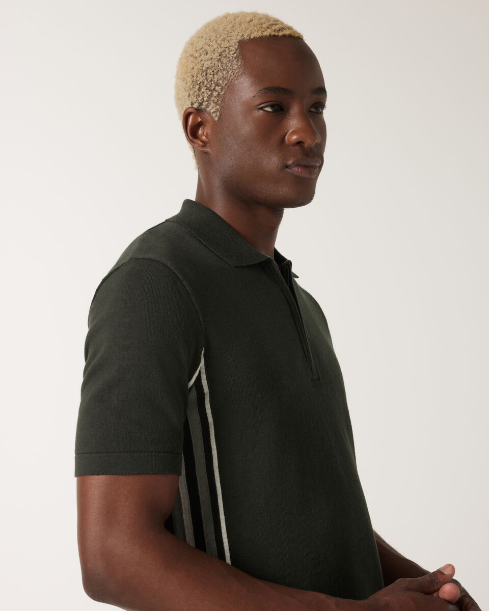 Side Stripe Panel Zip-up Collar Polo, Green, hi-res
